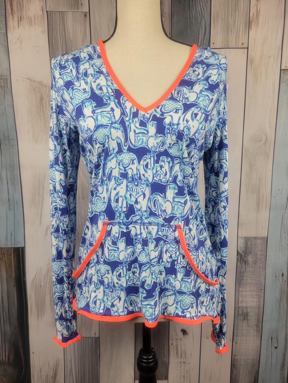 Lilly Pulitzer Gabi Luxletic Get Trunky Elephant Print Hoodie Cover Up Size XS